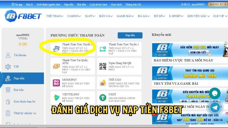 Đánh giá dịch vụ nạp tiền F8bet